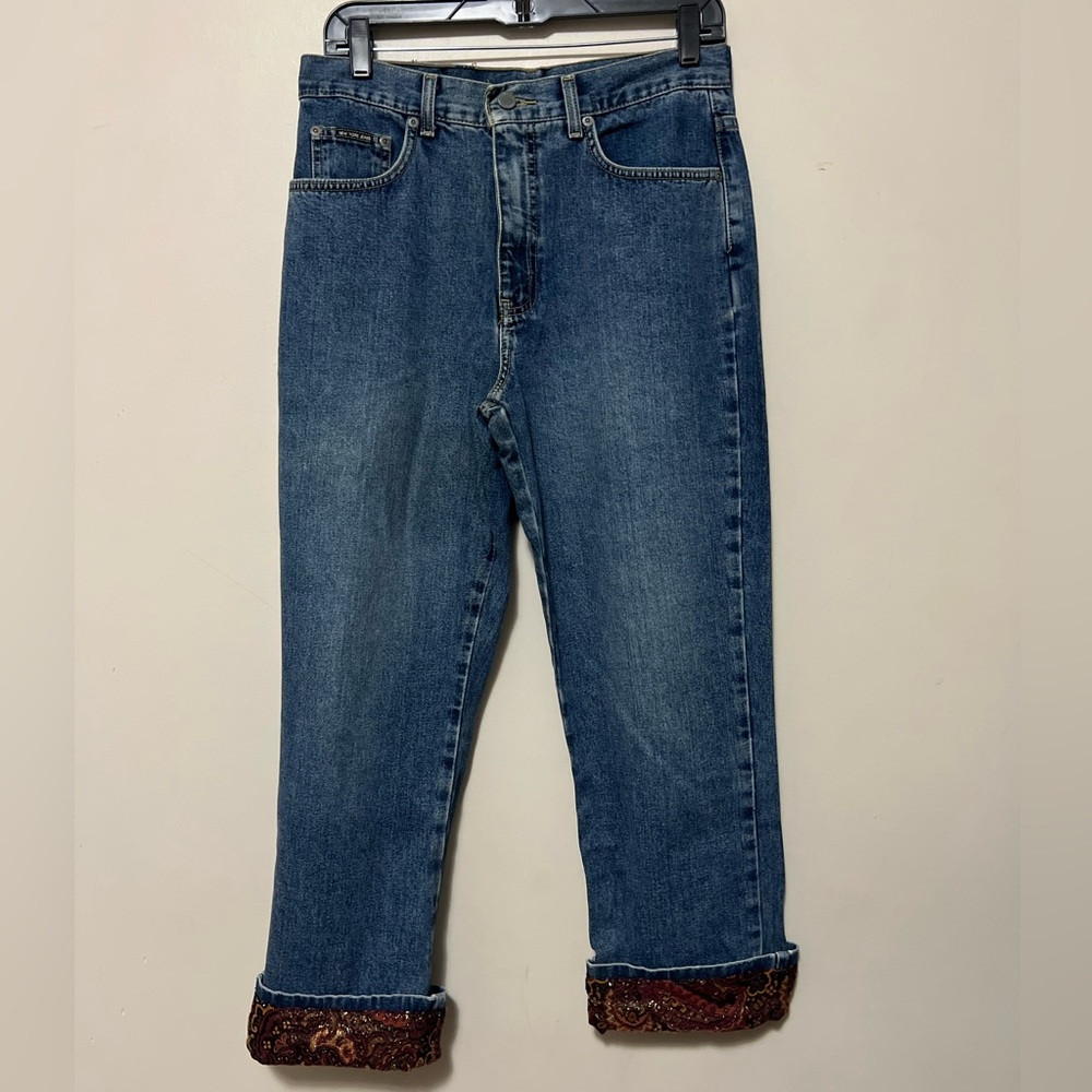 New York  Jeans Vintage Medium Wash Women's Size 10 Red Paisley Lined Cuffed